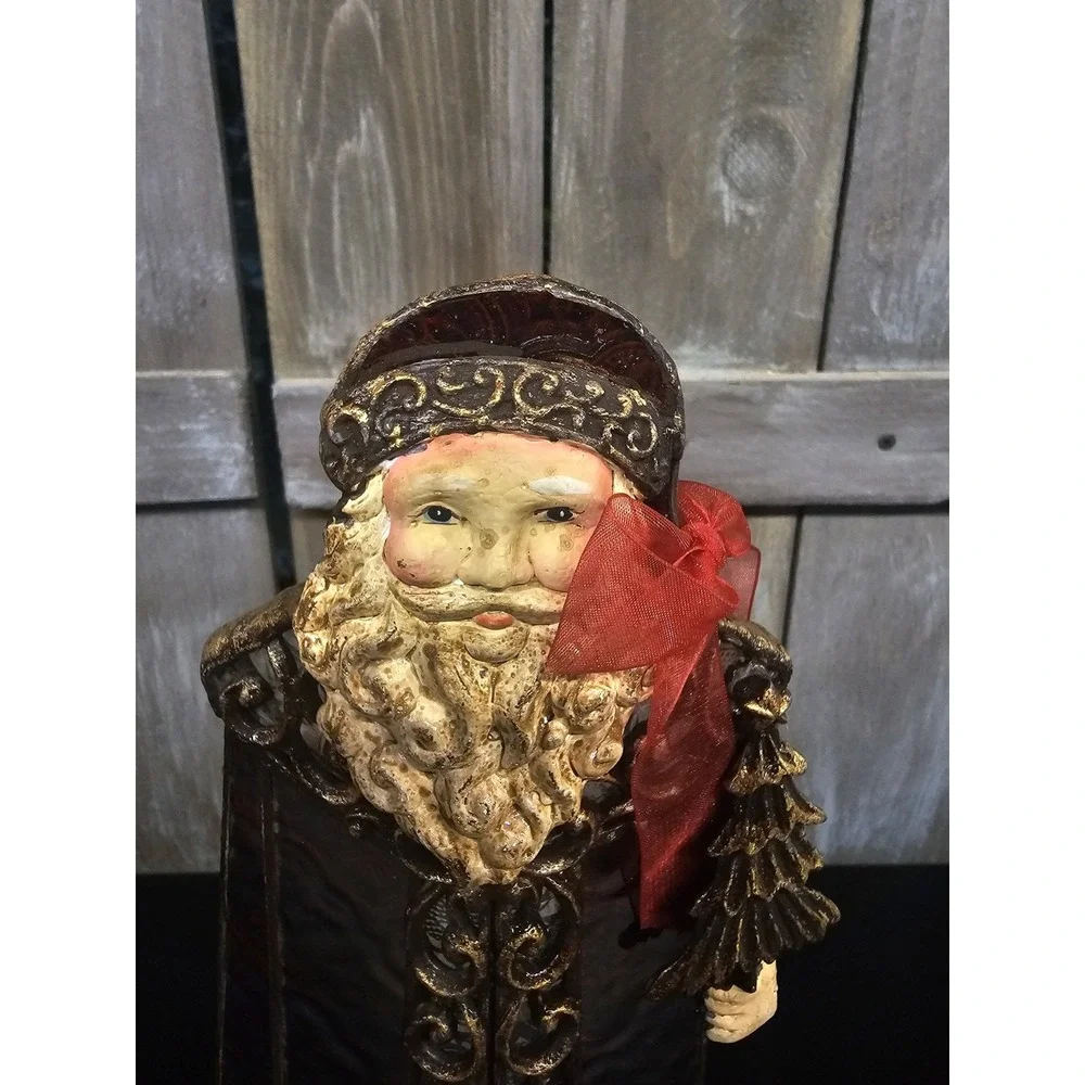 Vintage Old World Santa Stained Glass Candle Holder 15.5